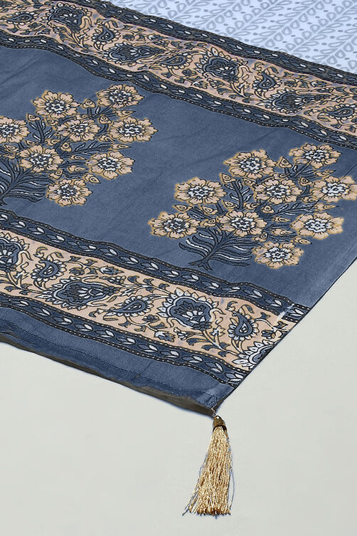Indigo Cotton Hand Block Print Unstitched Suit Set image number 17