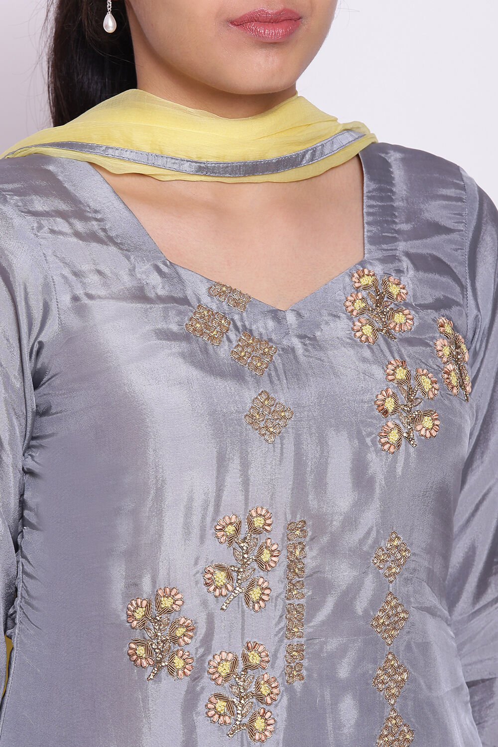 Blue Chanderi Unstitched Suit Set image number 2