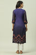 Navy LIVA Straight Printed Kurta image number 4