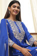 Blue Embroidered Straight Suit Set image number 7