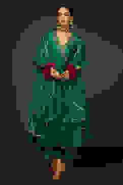 Green Embroidered Angrakha Festive Anarkali Suit Set image number 0