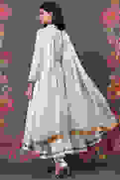 Rohit Bal Off White Cotton Silk Anarkali Yarndyed Suit Set image number 4