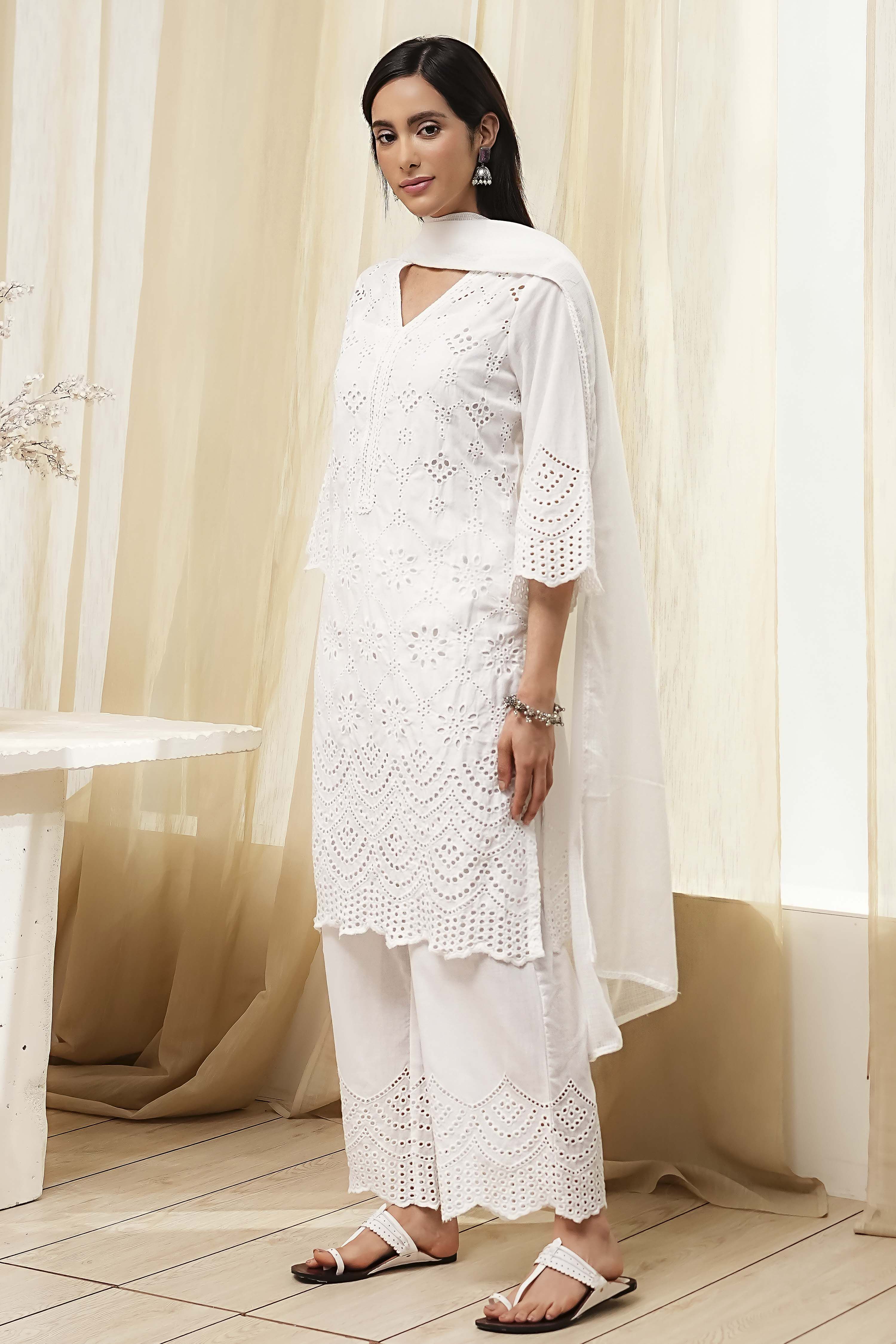 Pink Cotton Schiffli Straight Suit Set image number 3