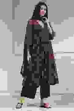 Charcoal Black Printed Gathered Suit Set image number 5