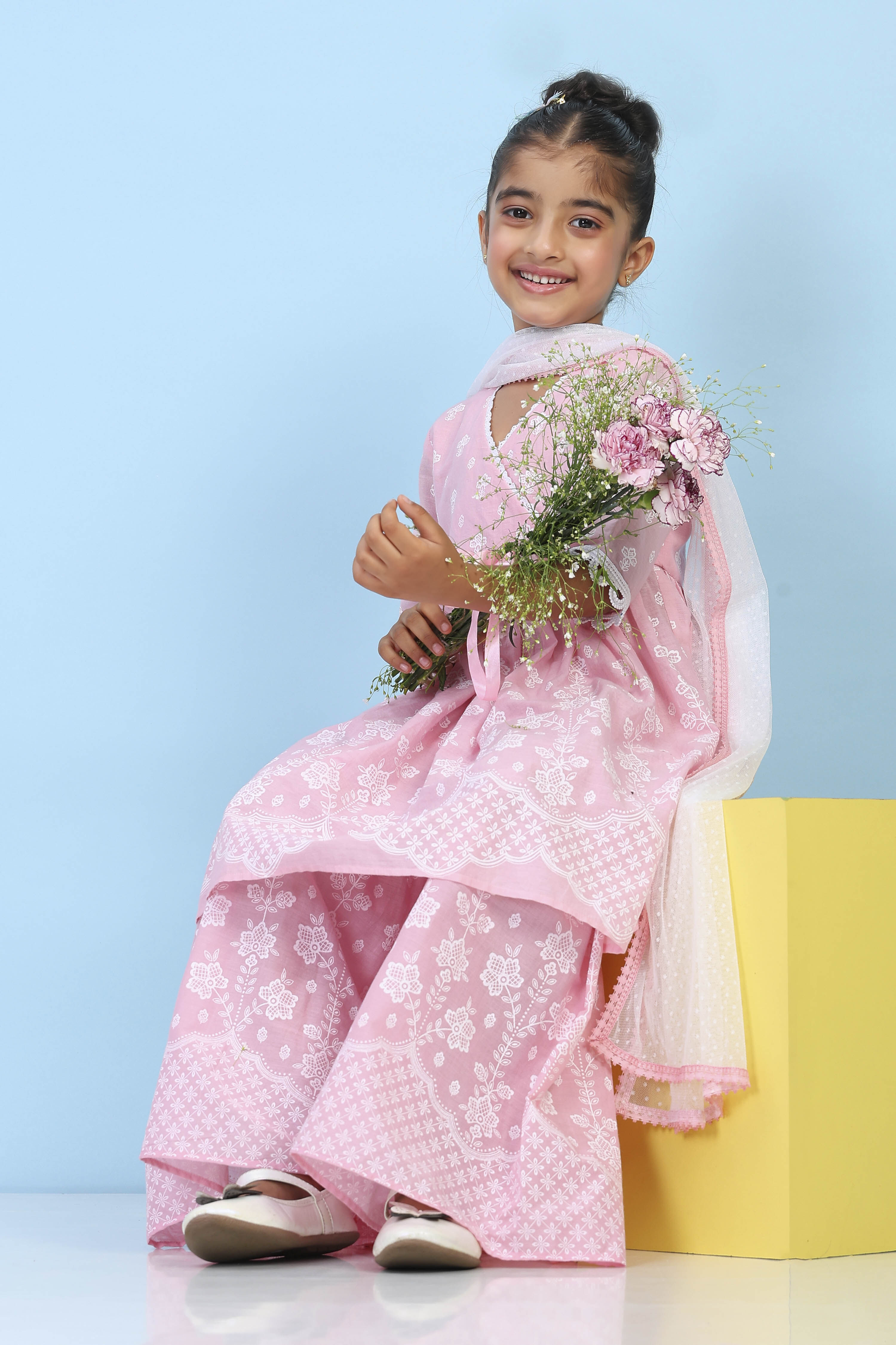 Pink Cotton Printed A-line Suit Set image number 0