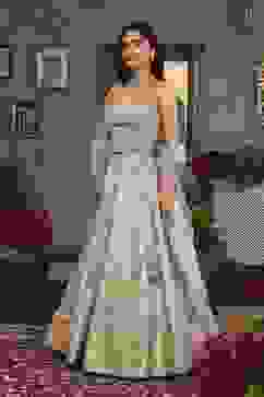 Light Blue Cotton Kalidar Dyed Lehenga Set image number 3