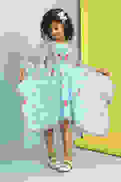 Sky Blue Printed Gathered Asymmetric Dress image number 5