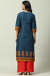 Teal Cotton Straight Kurta image number 2