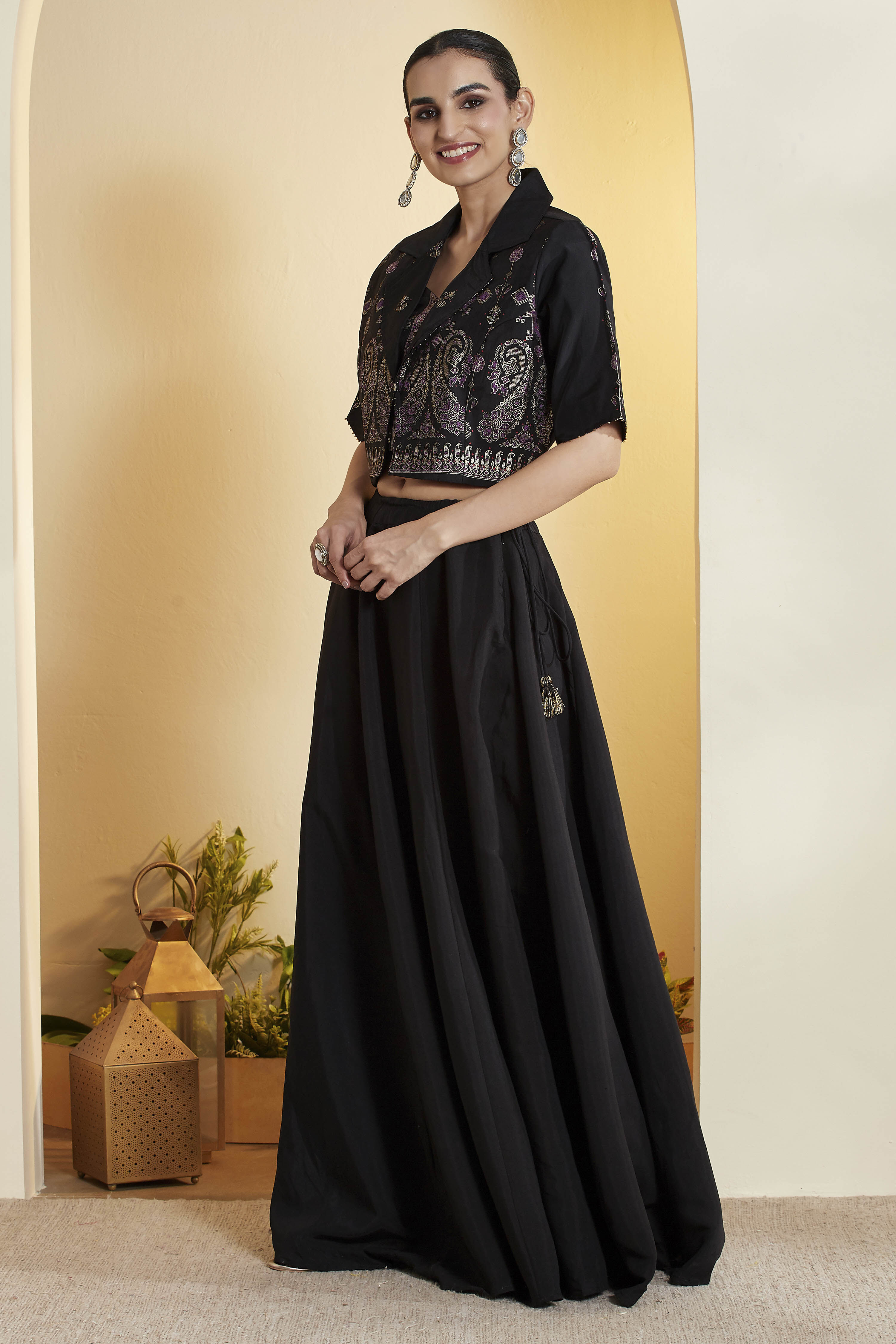 Black Viscose Rayon Regular Lehenga Set image number 4