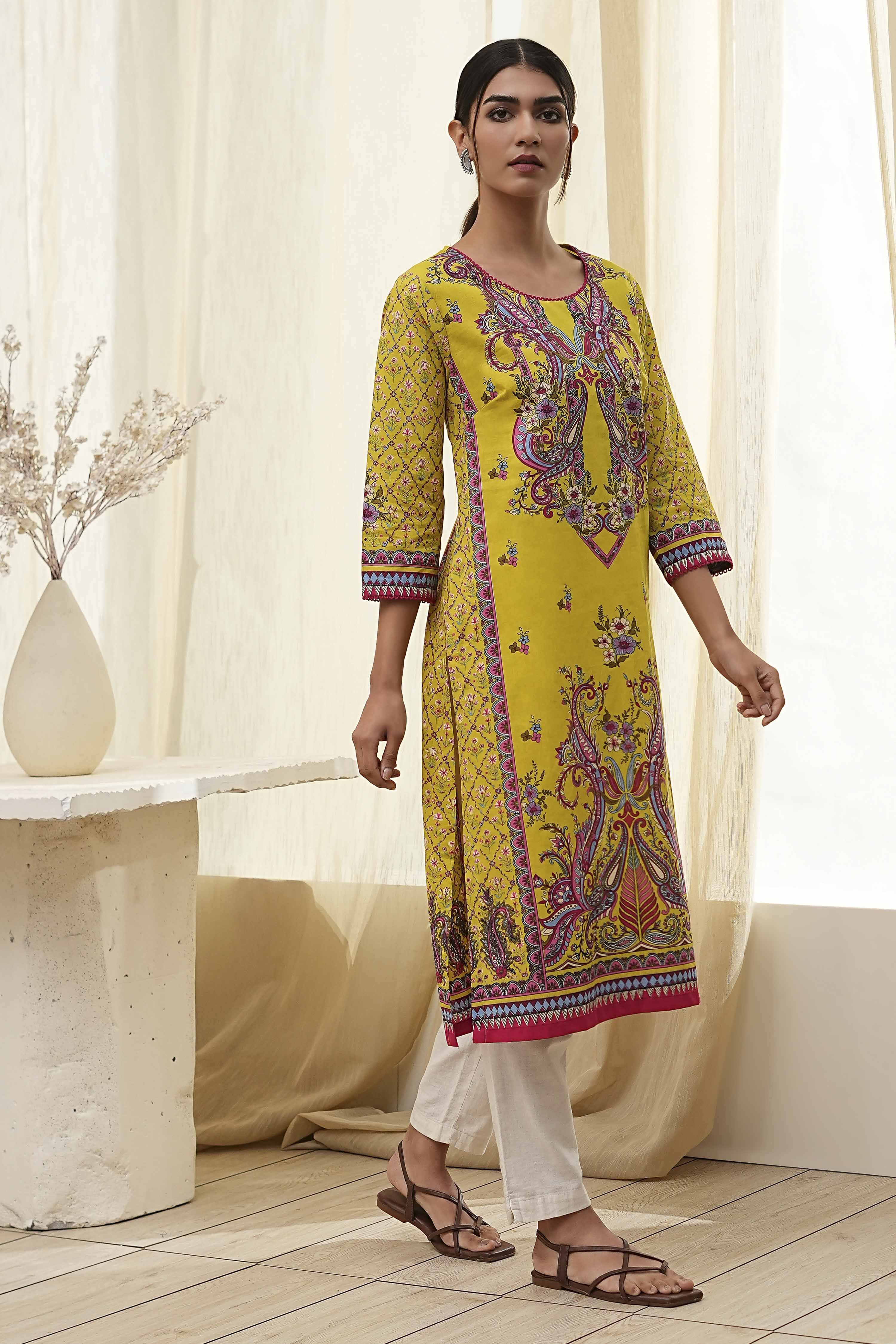 Blue Pure Cotton Printed Straight Kurta image number 4