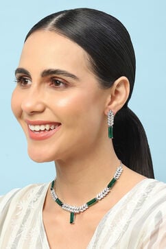 Emerald Green Brass Necklace Set image number 3