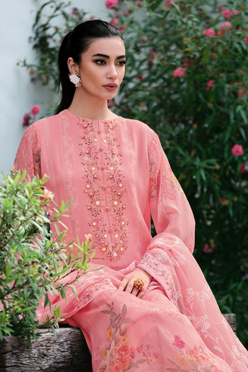 Buy Pink Organza Embroidered Unstitched Suit Set Online at Biba Global
