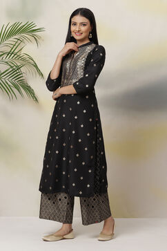 Black Art Silk Straight Printed Kurta image number 0