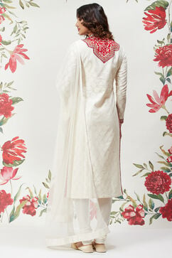 Rohit Bal Off White Silk Straight Embroidered Suit Set image number 7