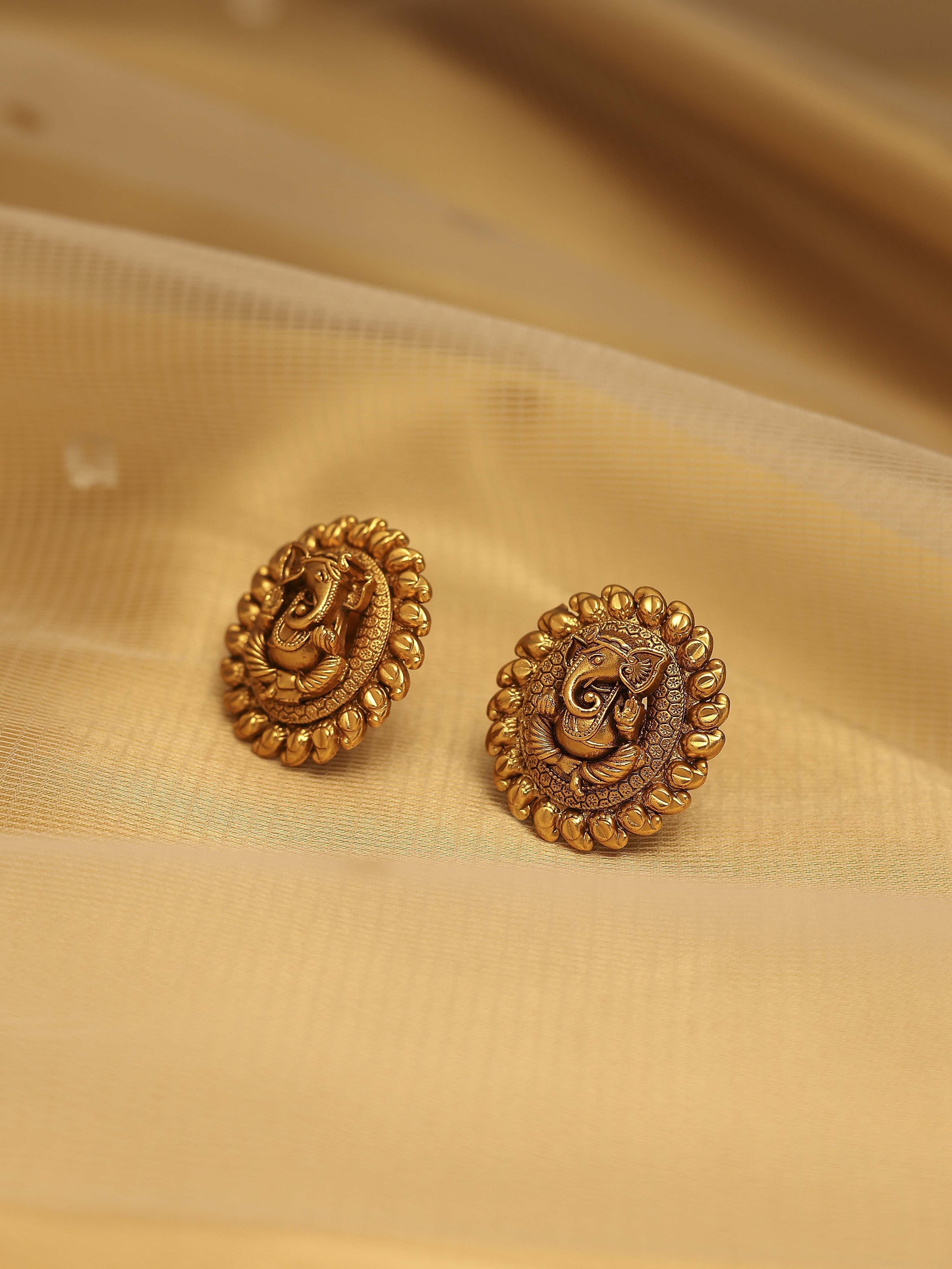 Gold Plated Brass Stud Temple Earrings image number 0