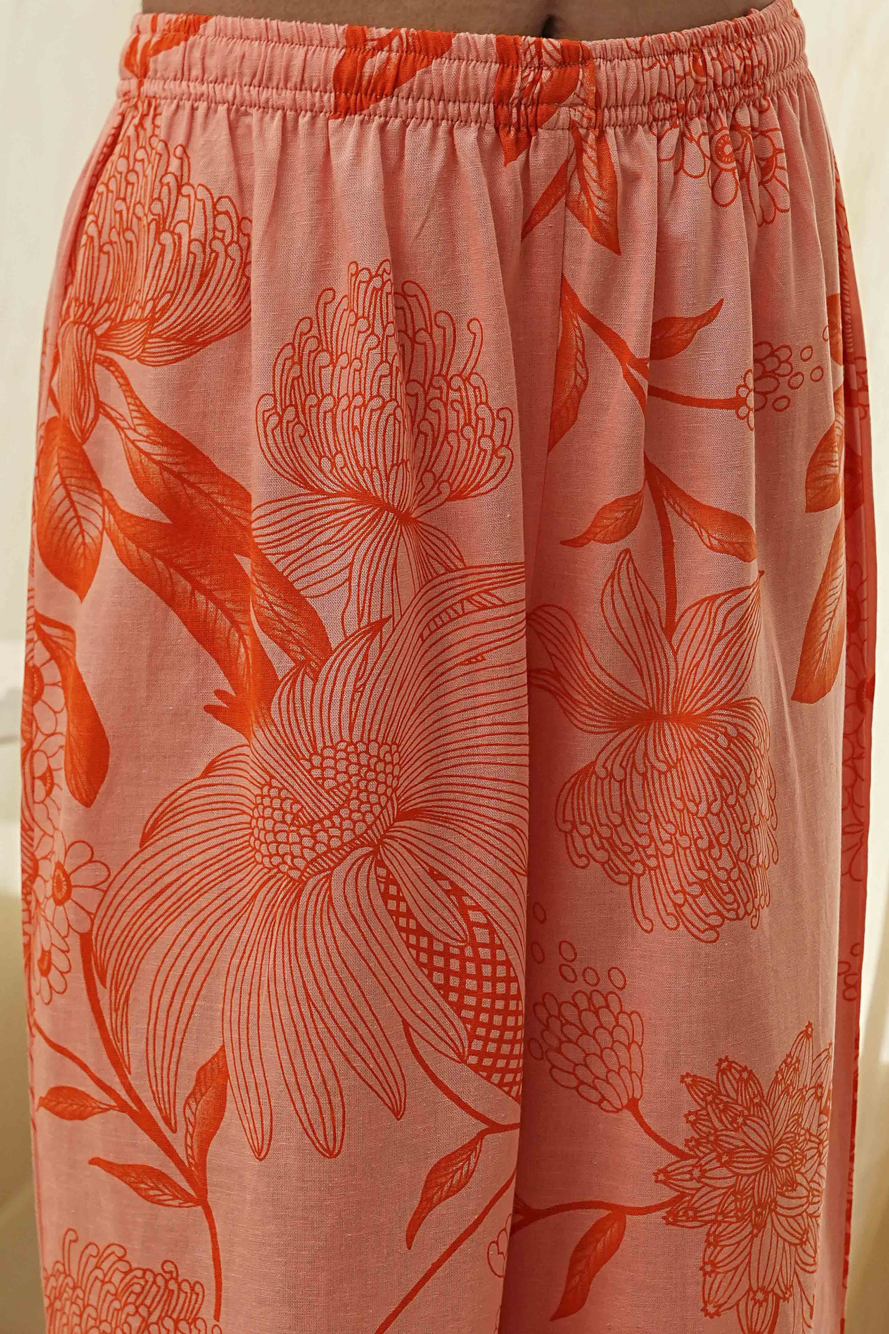 Peach-Colored Floral Straight Kurta Set image number 2