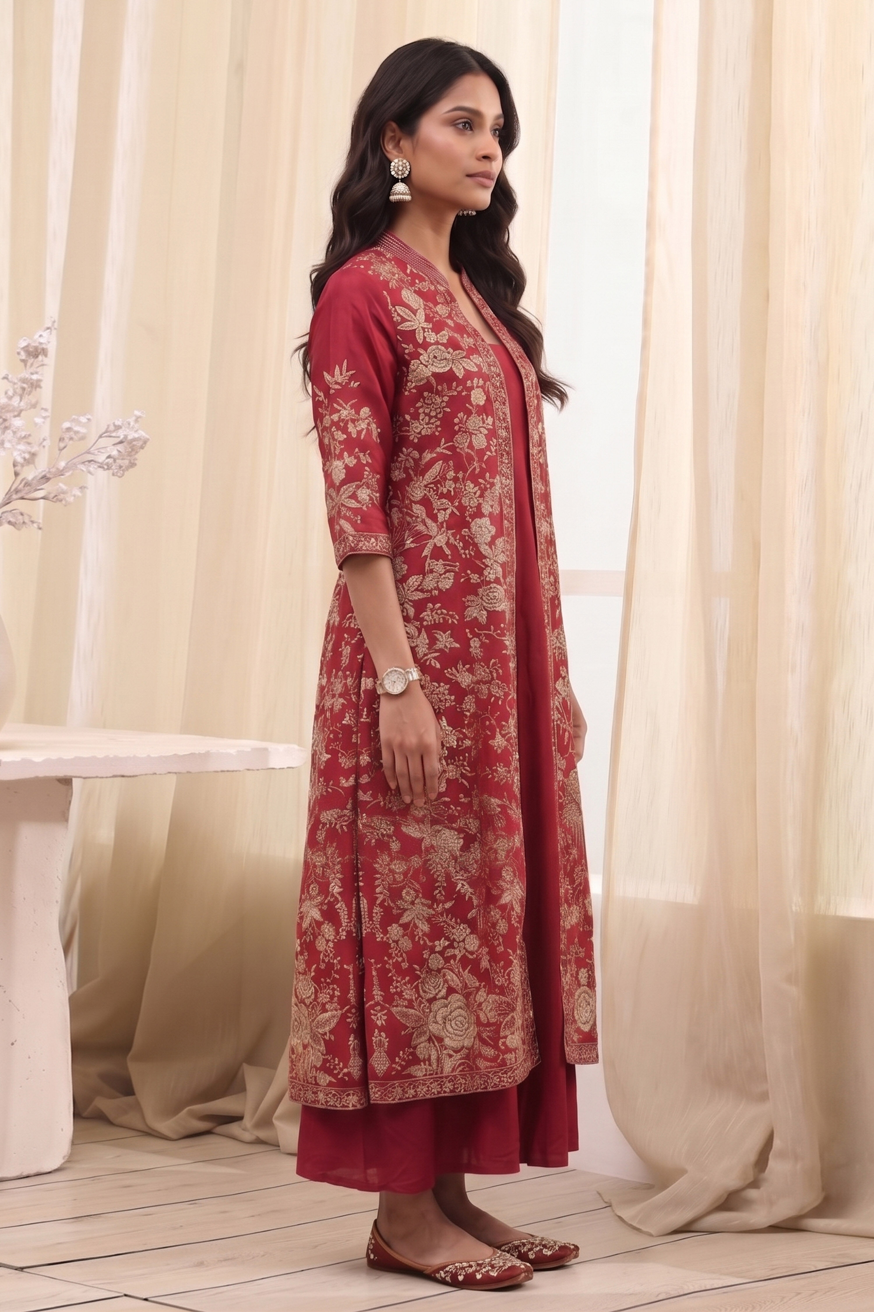 Green Maroon Polyester Straight Dress image number 4