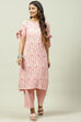 Dull Rose Rayon Straight Fusion Printed Kurta Set