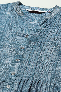 Blue Gathered Printed Straight Kurta image number 2