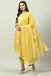 Yellow Cotton Blend Straight Kurta Slim Pants Suit Set image number 5