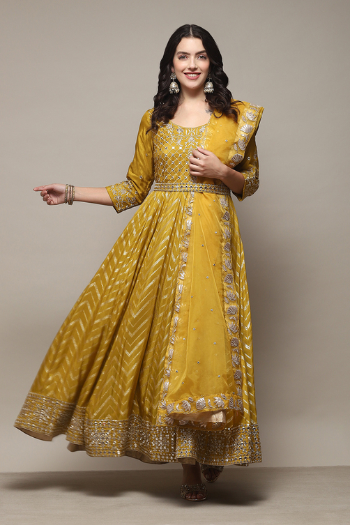 Powder Blue Jersey Anarkali Kurta Churidar Suit Set image number 7