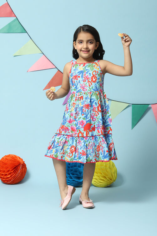 Blue Cotton Tiered Dress image number 0