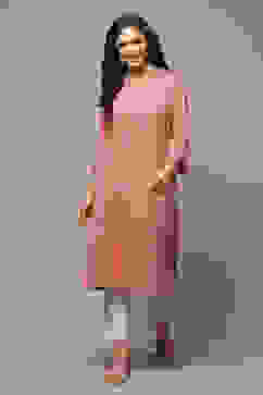 Peach Acrylic Straight Yarndyed Kurta image number 1