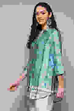 Petrol LIVA Short Kurta Printed Shirt image number 2