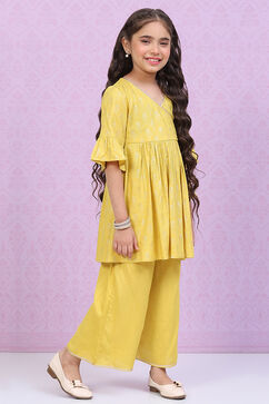 Lime Yellow Rayon Flared Printed Kurta image number 5