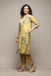 Yellow Spandex Blend Straight Printed 2 Piece Set image number 3