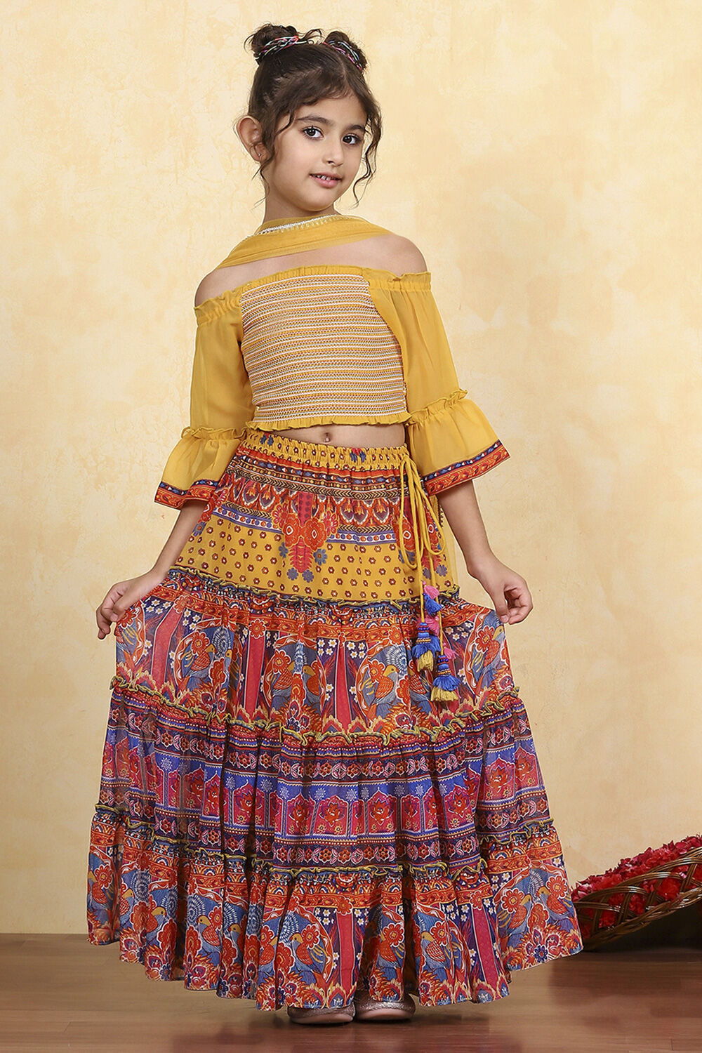 Assorted Polyester Printed Tiered Lehenga Set image number 6