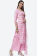 Pink Cotton Screen Print Unstitched Suit Set image number 2