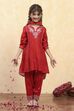 Red Viscose Rayon Solid A-Line Suit Set image number 6