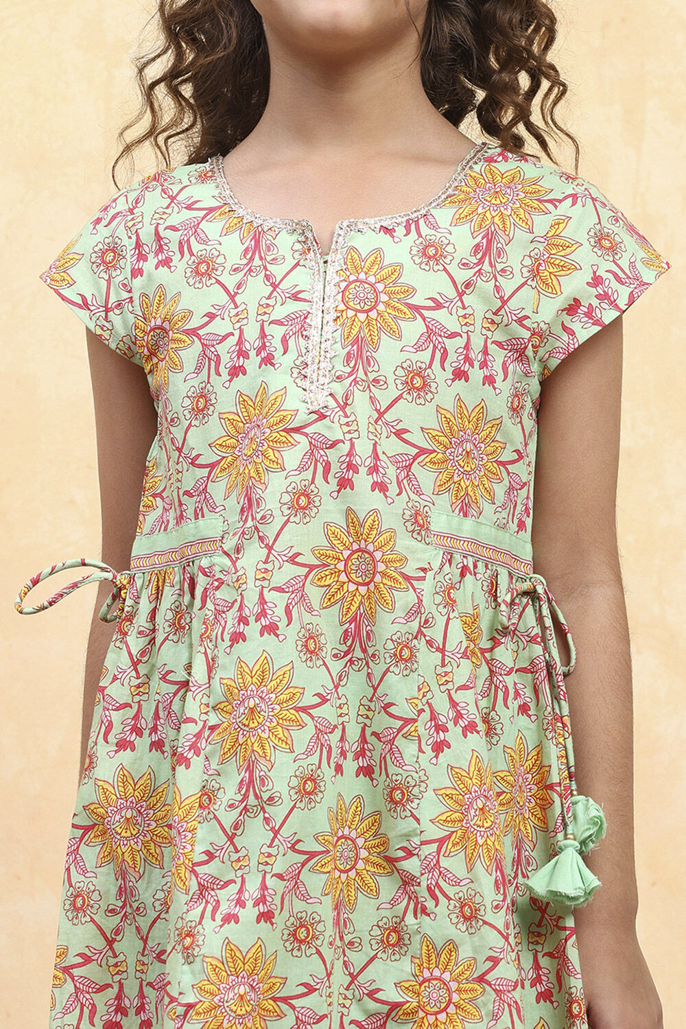 Blue Cotton Flared Printed Suit Set image number 1