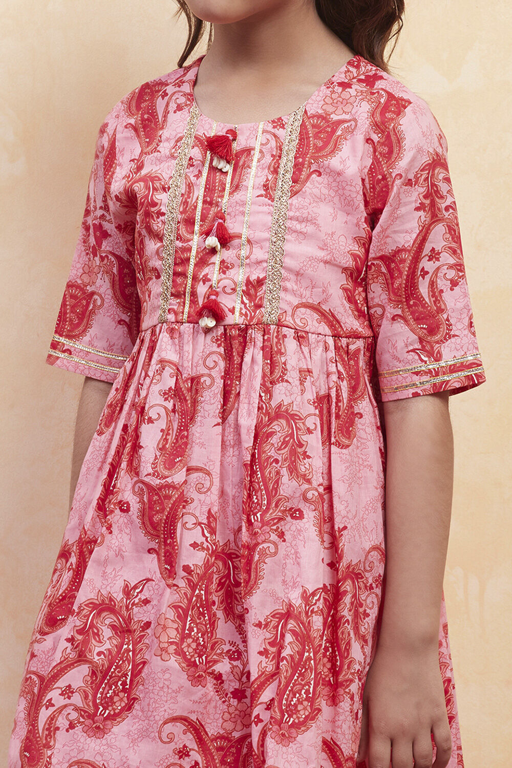 Pink Cotton Printed Gathered Suit Set image number 1