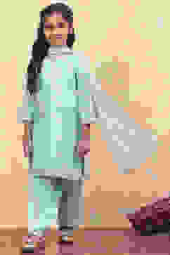 Turquoise Cotton Straight Printed Kurta Patiala Salwar Suit Set image number 6