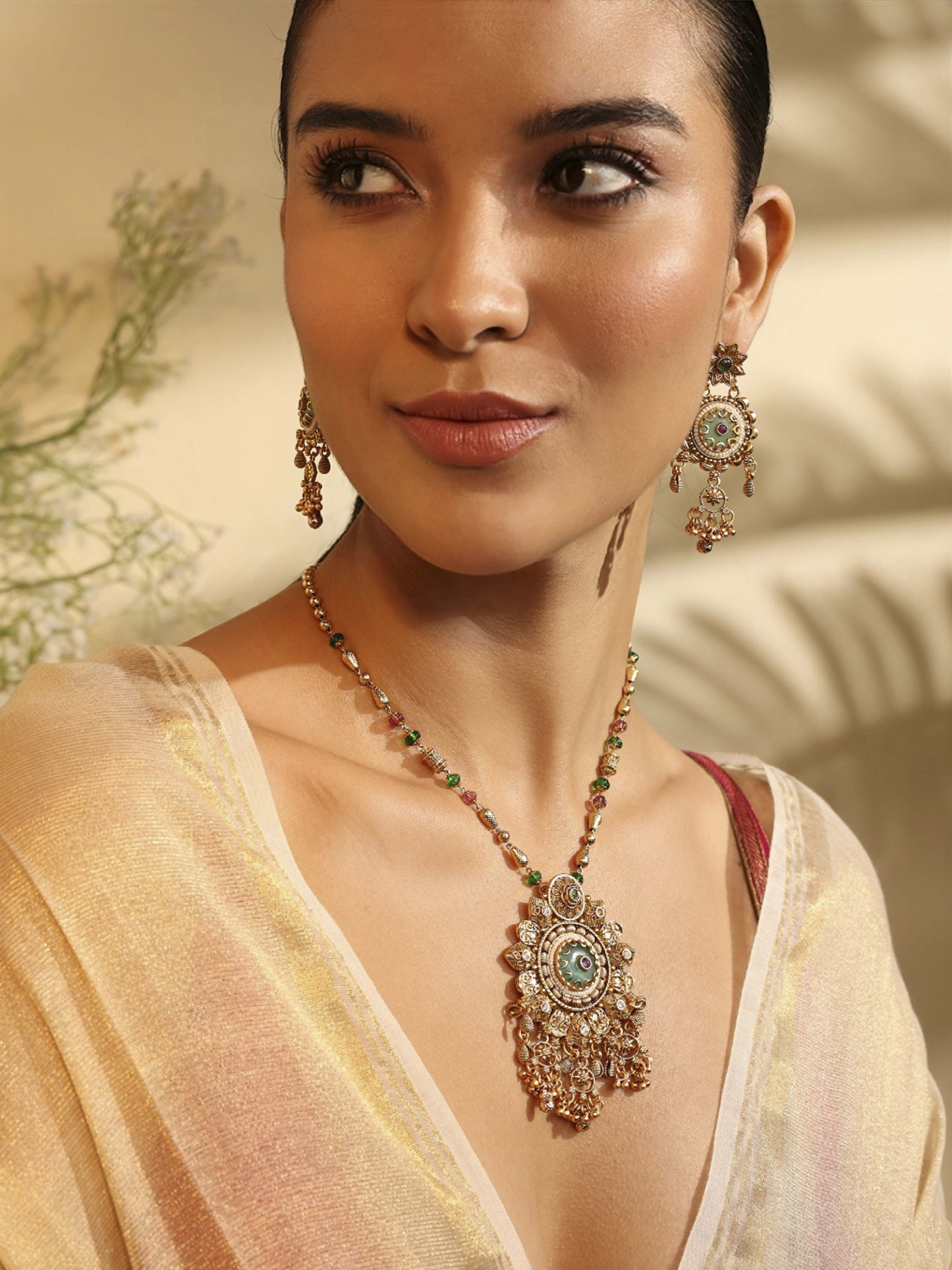 Gold Plated Brass Pendant Necklace Set image number 1