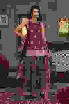 Purple Chanderi Digital Printed Garara Straight Suit Set image number 0