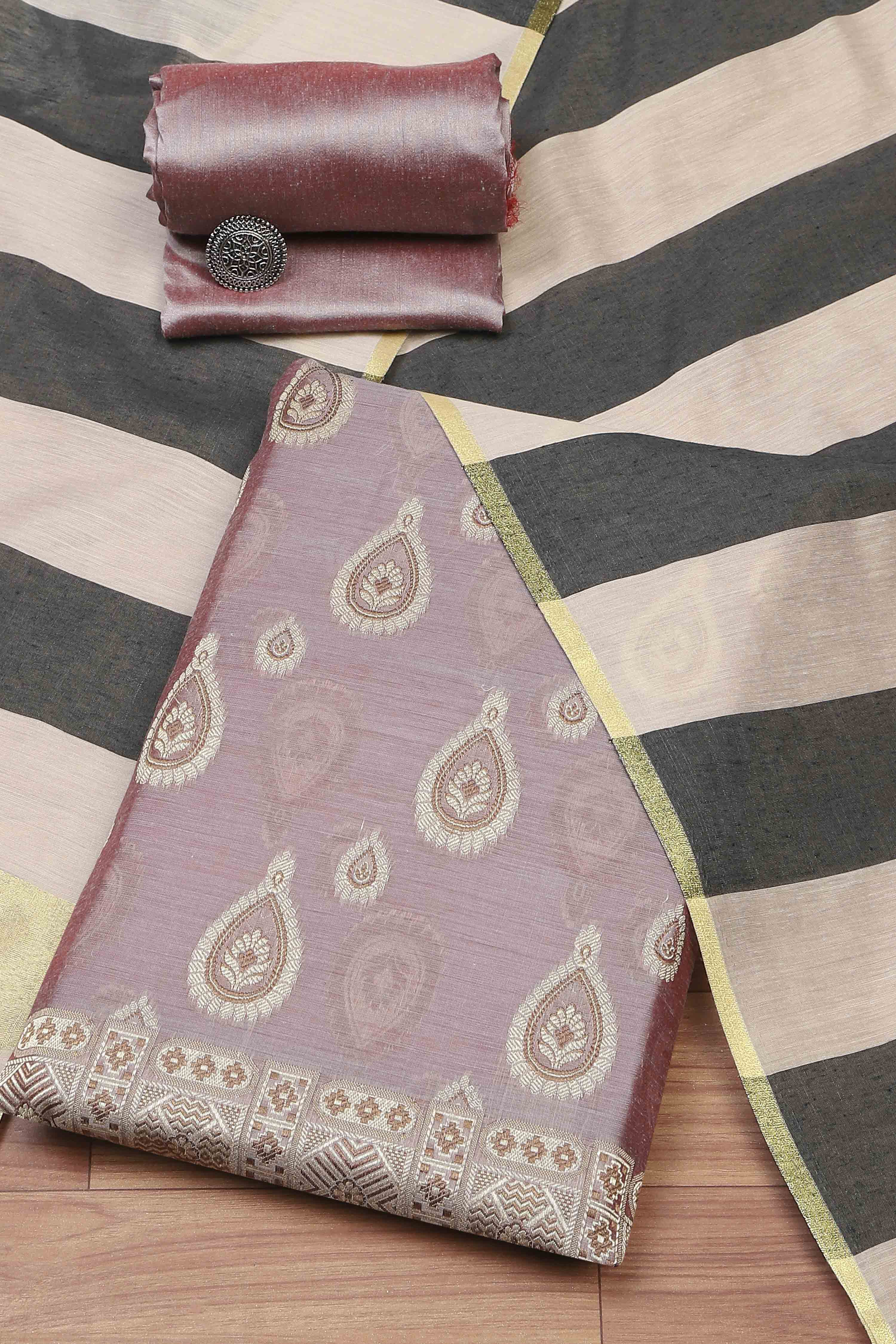 Beige Cotton Printed Embroidered Unstitched Suit Set image number 0