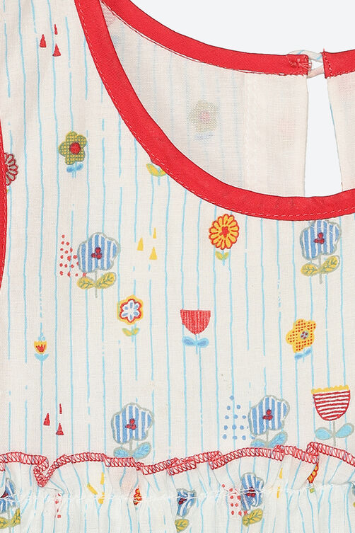 White Cotton A-Line Printed Dress image number 1