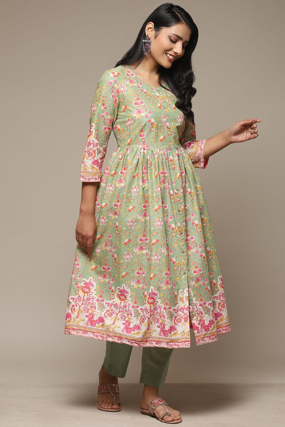 Blue Cotton Gathered Kurta Pants 2 Piece Set image number 0