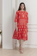 Orange Cotton Printed Straight Kurta image number 5