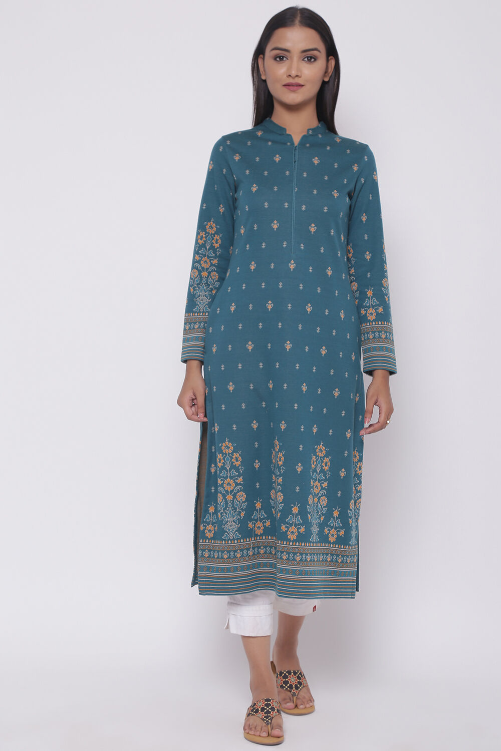 Green Straight Winter Yarndyed Kurta
