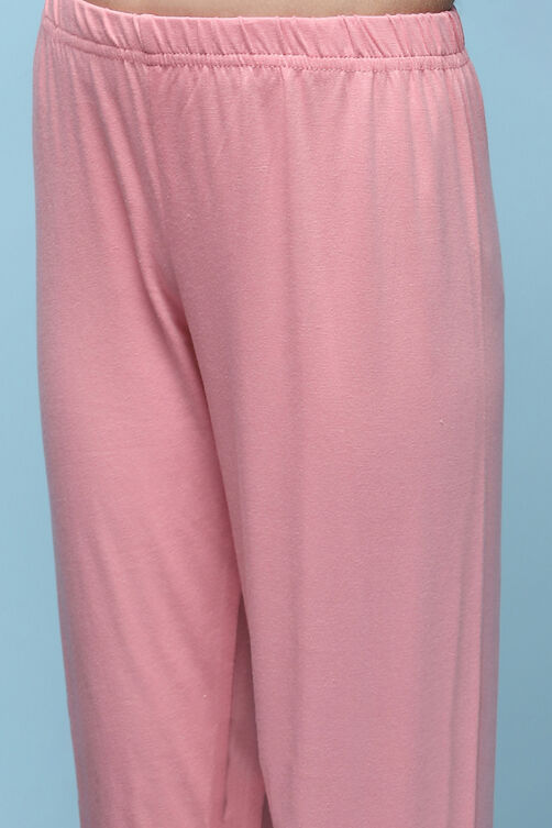 Buy Onion Pink Nylon Flared Printed Suit Set (Kurta, Churidar, Dupatta ...