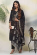 Black Poly Viscose A-Line Kurta Slim Pant Suit Set image number 0