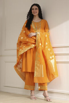 Orange Solid Straight Suit Set image number 6