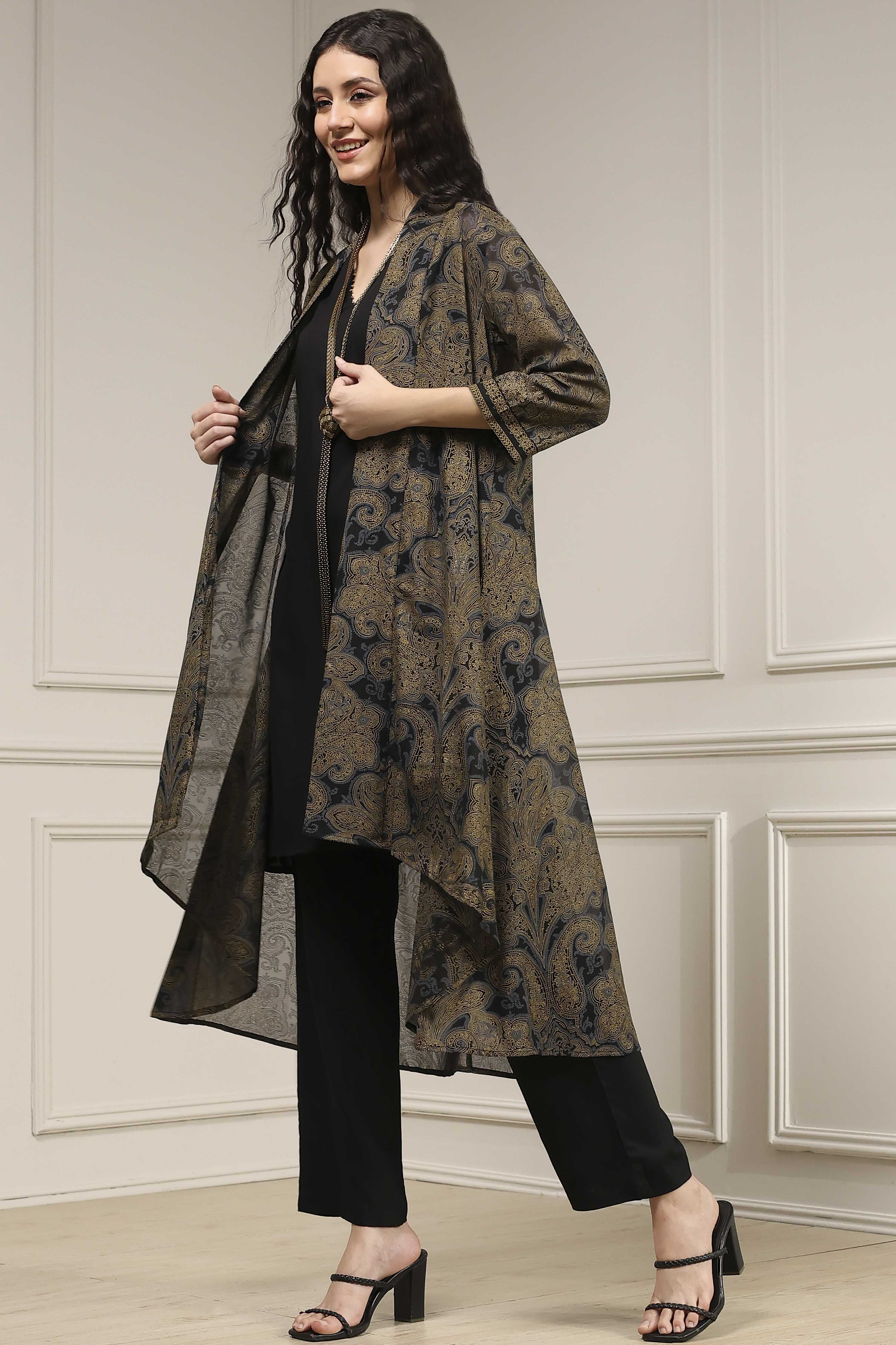 Black Viscose Rayon Straight Fusion Set image number 3