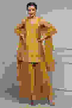 Yellow Viscose Blend A-Line Printed Garara Suit Set image number 6