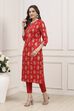 Red Viscose Rayon Printed Straight Kurta image number 2