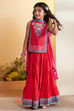 Red Cotton Floral Printed Tiered Lehenga Set image number 6